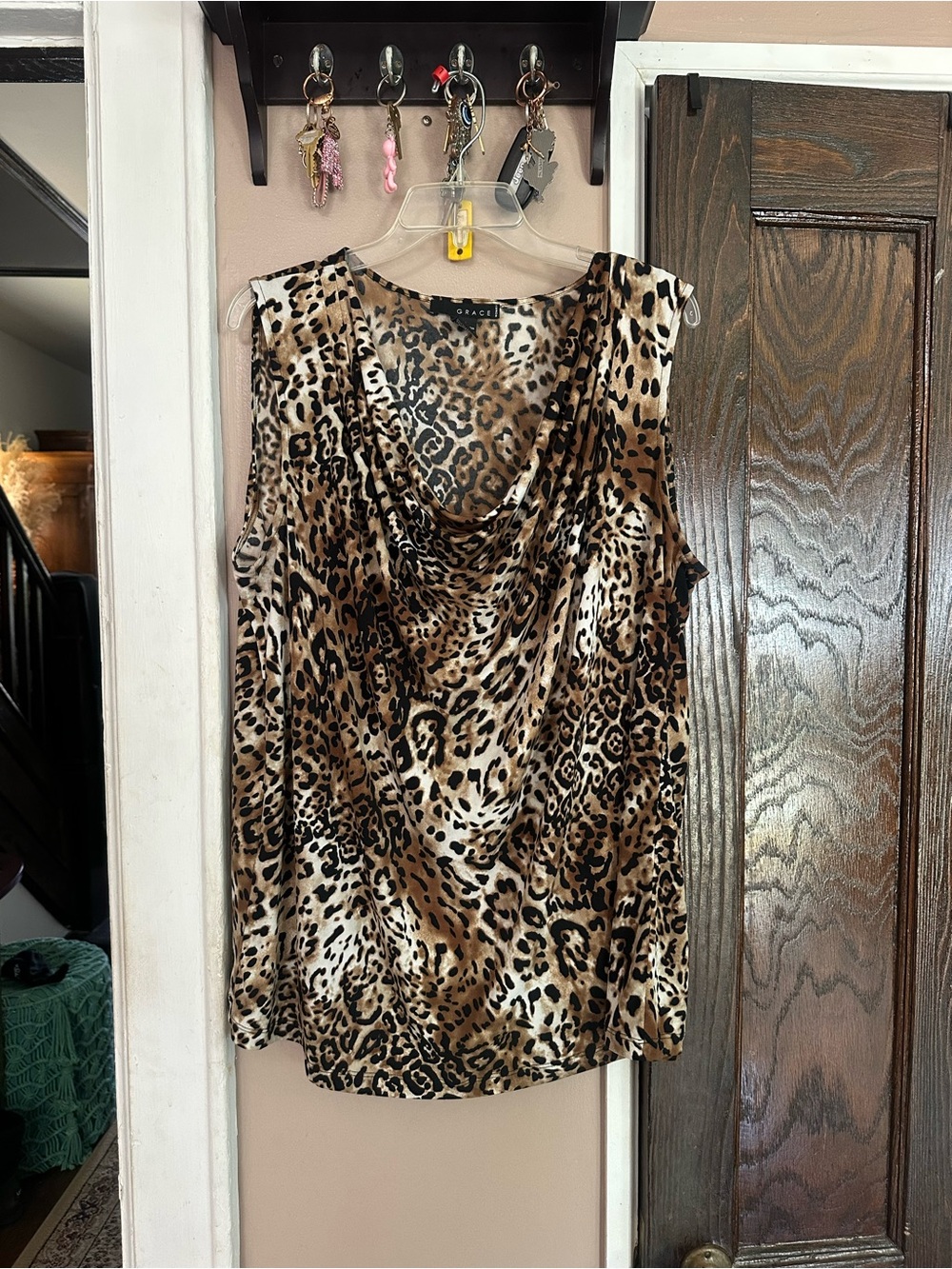 Grace Leopard-Print Cowl Neck Camisole in Brown and Black